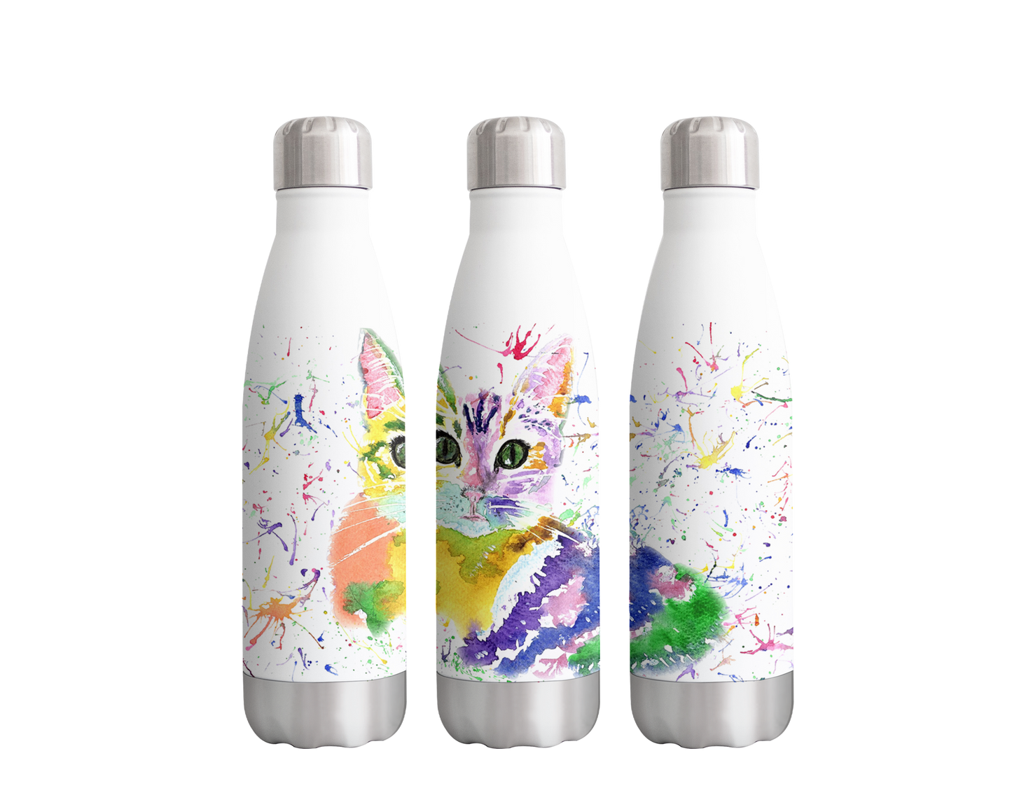 Kitten Cat Feline Animals Pet Watercolour Rainbow Art Bottle 500ml