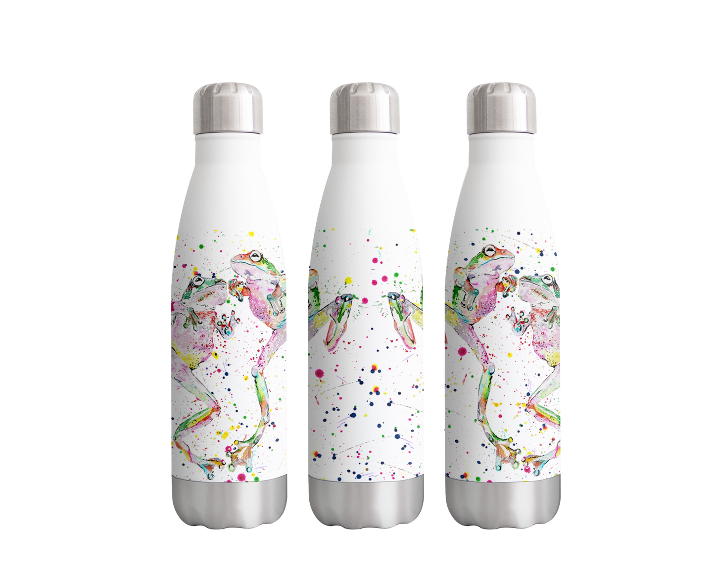 Frogs Dancing Frog Amphibians Animals Watercolour Rainbow Art Bottle 500ml
