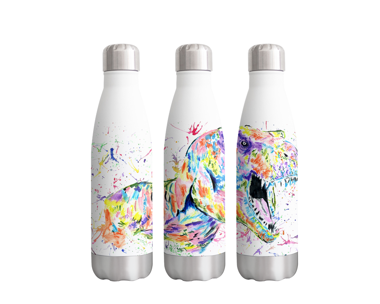 Dinosaur T-Rex Tyrannosaurus Watercolour Rainbow Art Bottle 500ml