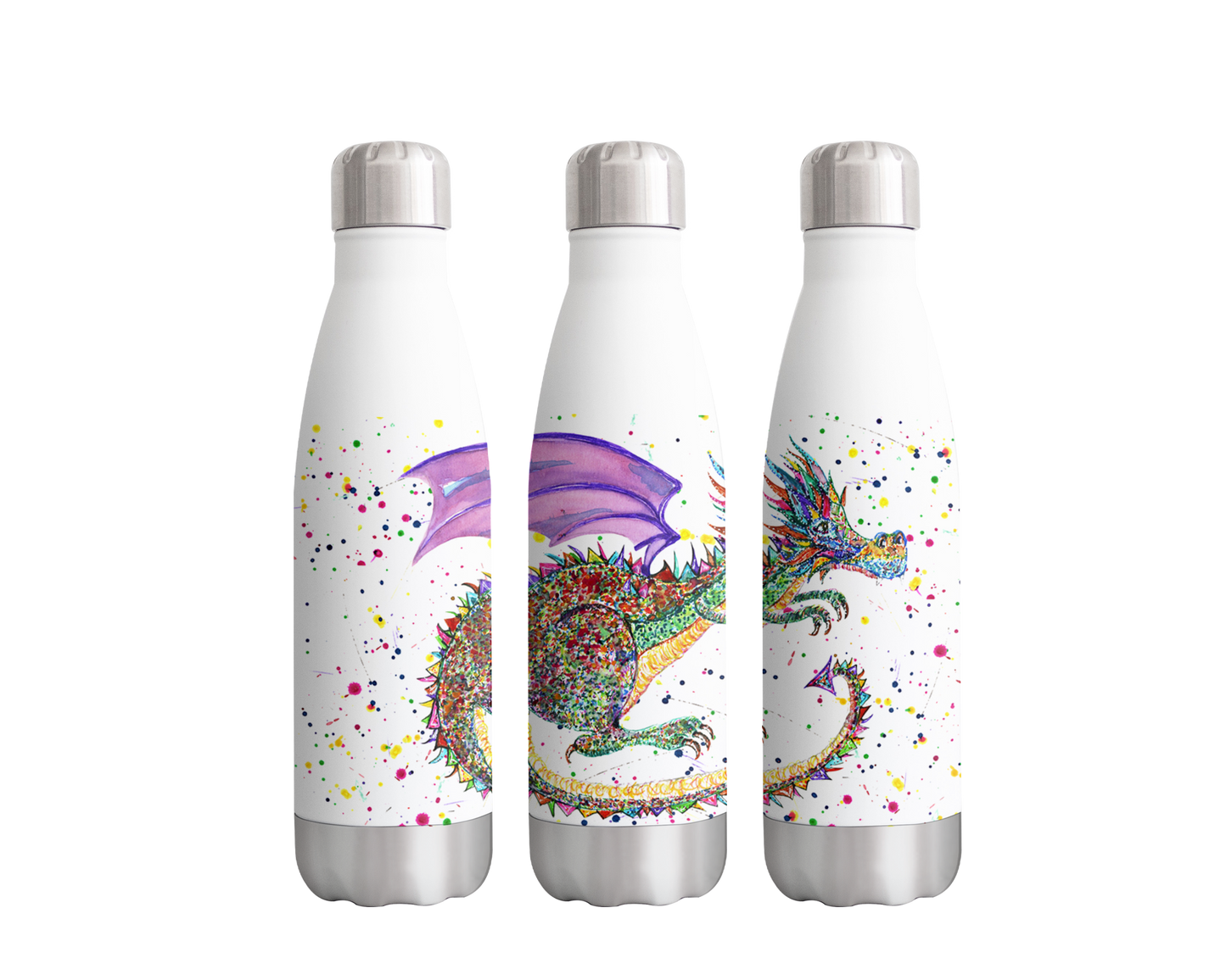 Dragon Green Repile Lizard Watercolour Rainbow Art Bottle 500ml