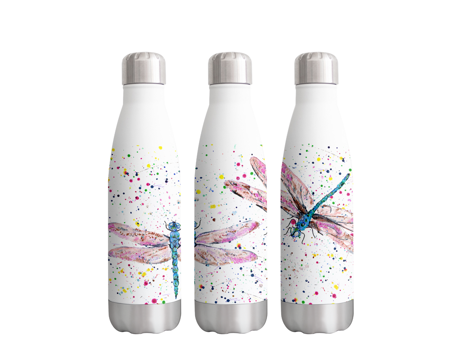 Dragonfly Dragonflies insect Wildlife Animals Watercolour Rainbow Art Bottle 500ml