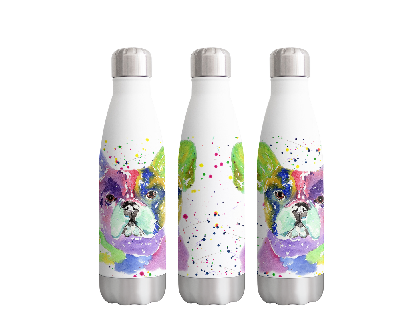 French Bulldog Frenchie Dog Pet Watercolour Rainbow Art Bottle 500ml