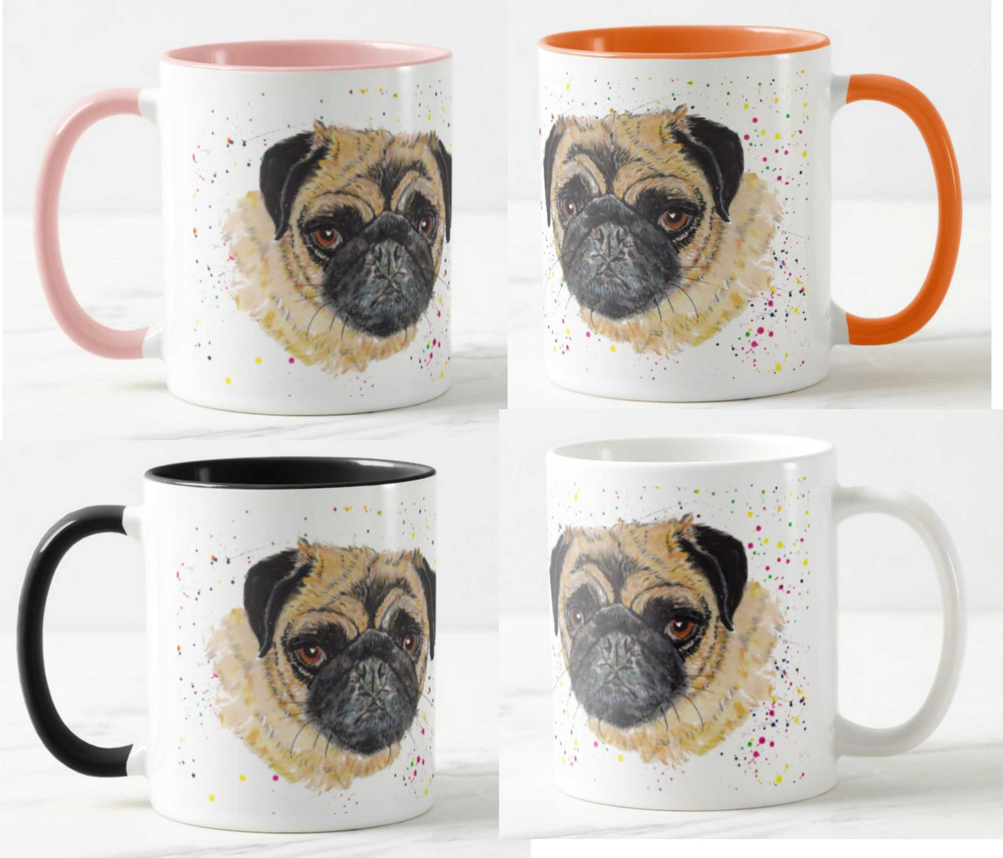 Pug Hand painted Chinese Dog Pet Animals Rainbow Art Coloured Mug Cup