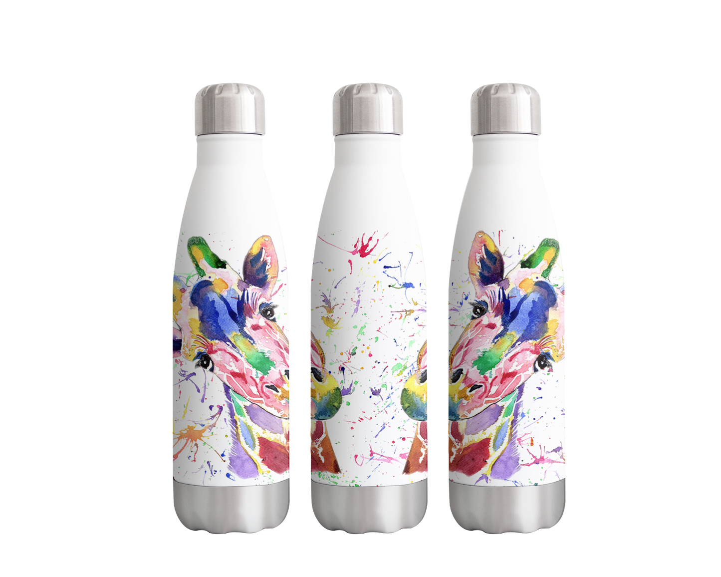 Giraffe safari Animals Watercolour Rainbow Art Bottle 500ml