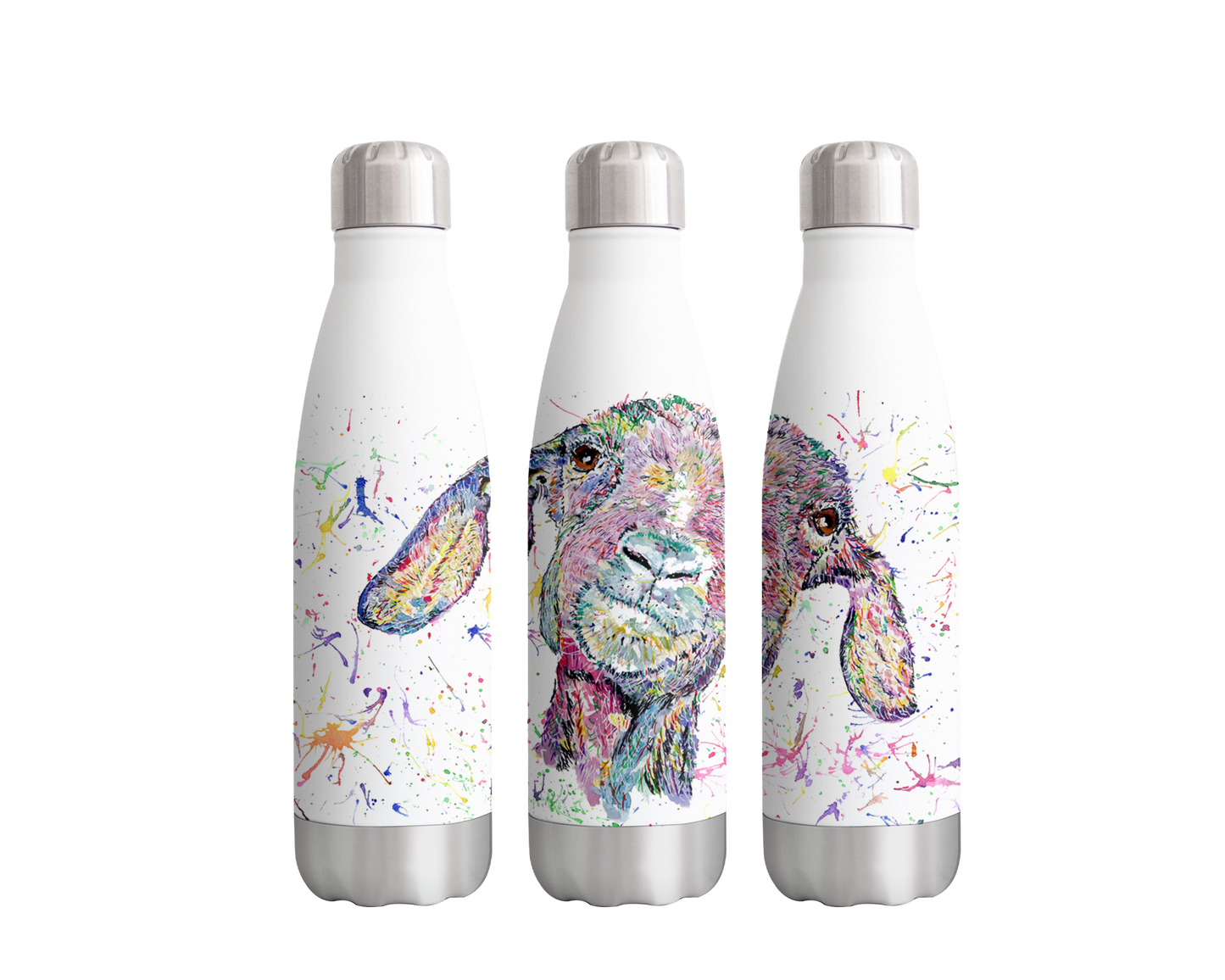Goat farm Animals Watercolour Rainbow Art Bottle 500ml
