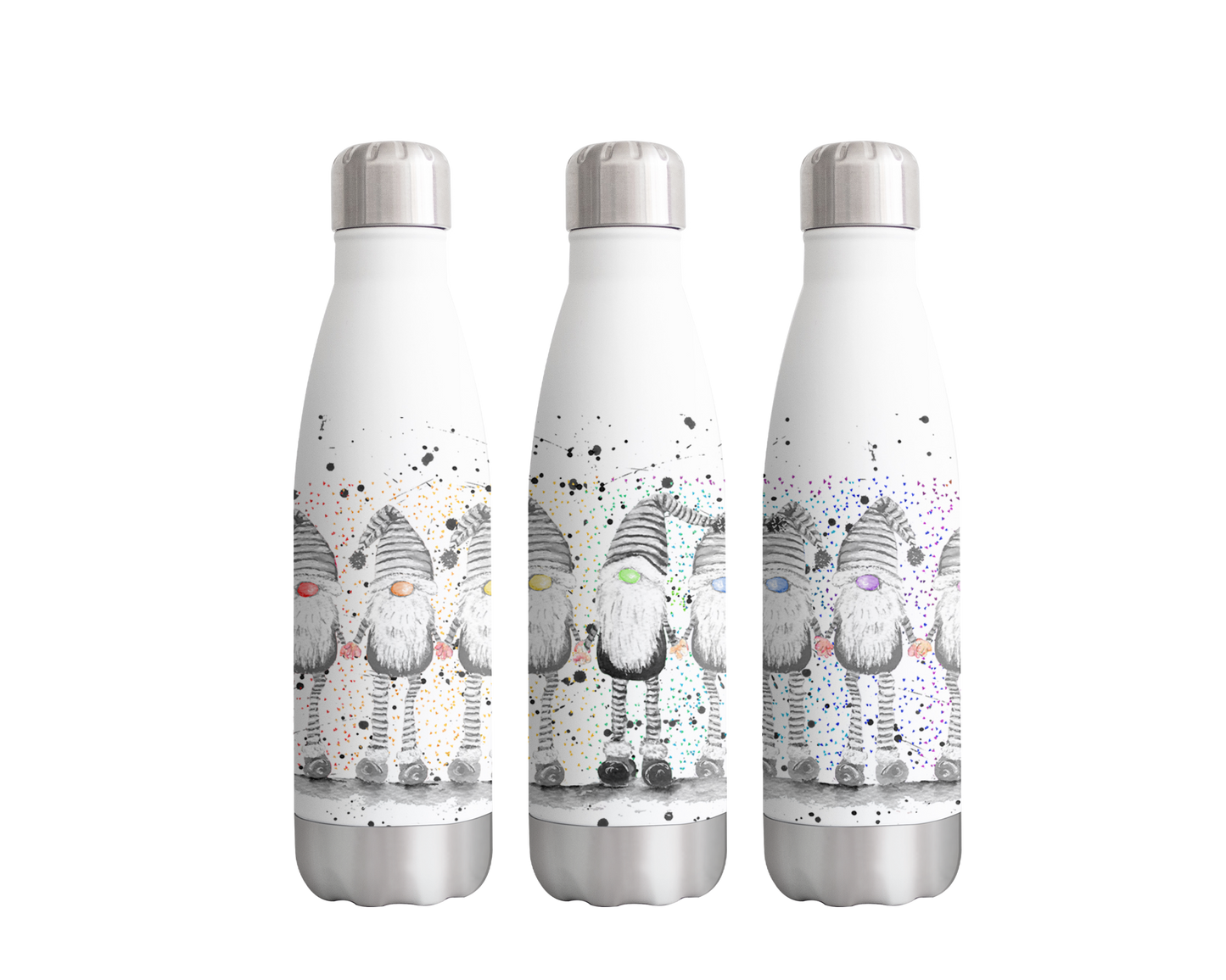 Gnome Gnomes Grey Rainbow Christmas Watercolour Rainbow Art Bottle 500ml