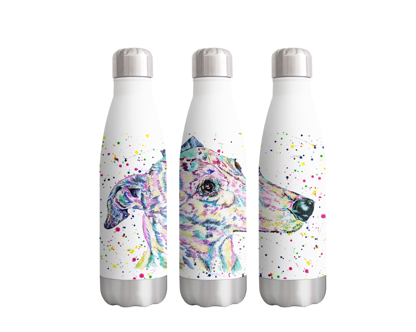 Greyhound Racing Dog Pet Watercolour Rainbow Art Bottle 500ml