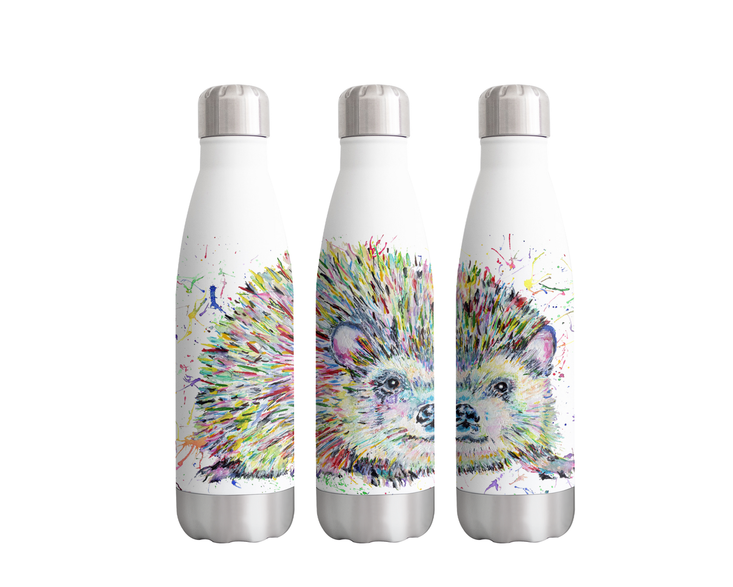 Hedgehog Natural Wildlife Animals Watercolour Rainbow Art Bottle 500ml