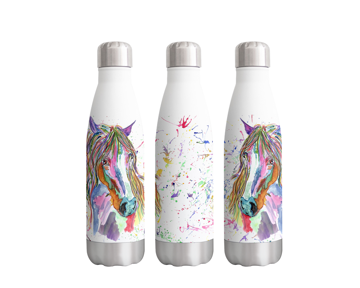 Horse Farm Animals Watercolour Rainbow Art Bottle 500ml