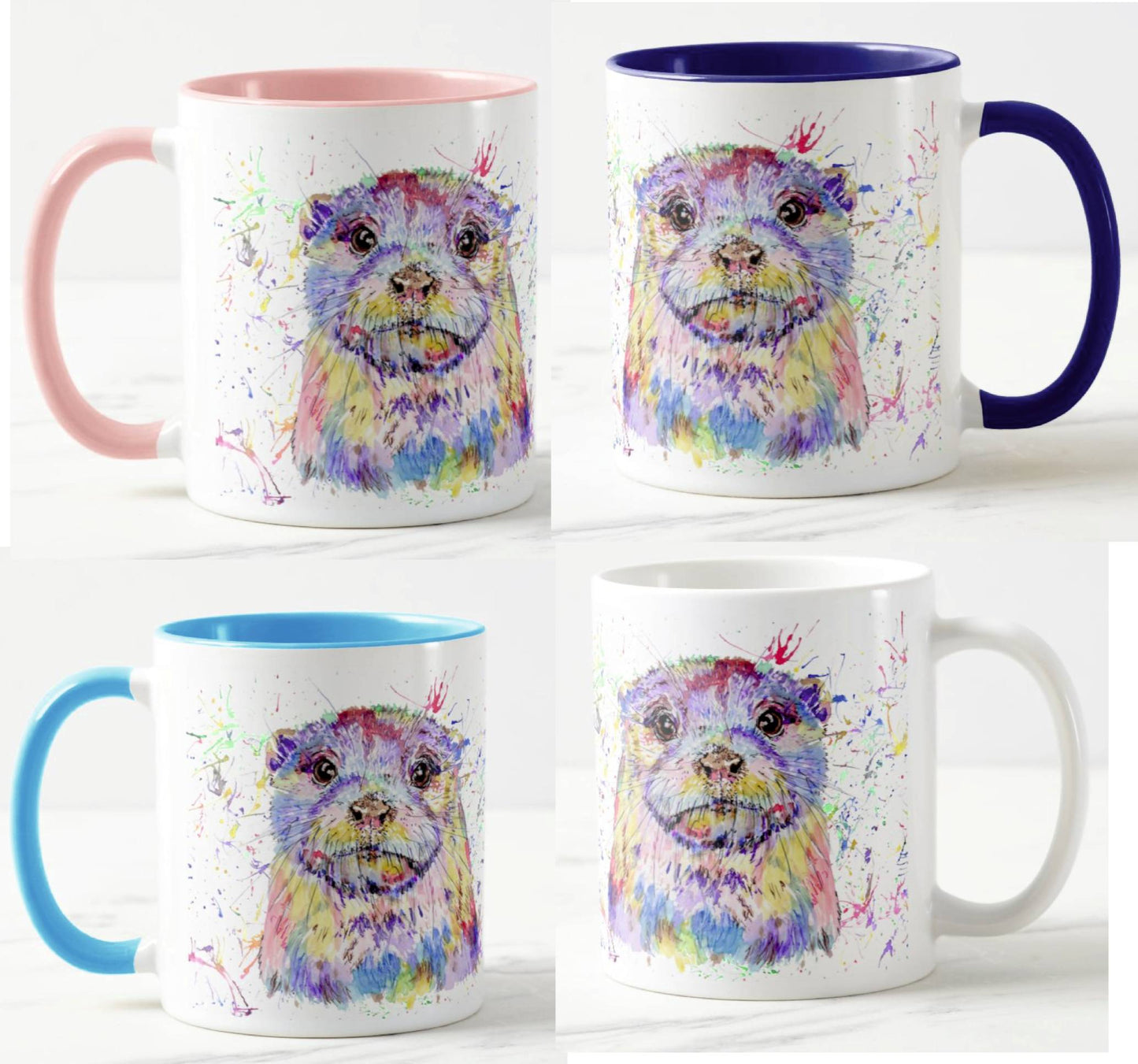 Otter British Wildlife animals Watercolour Rainbow Art Coloured Mug Cup