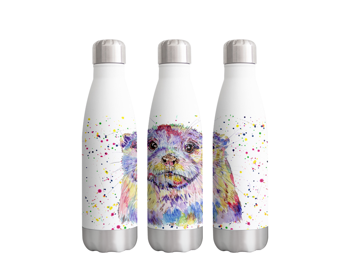 Otter Wildlife Animals Watercolour Rainbow Art Bottle 500ml