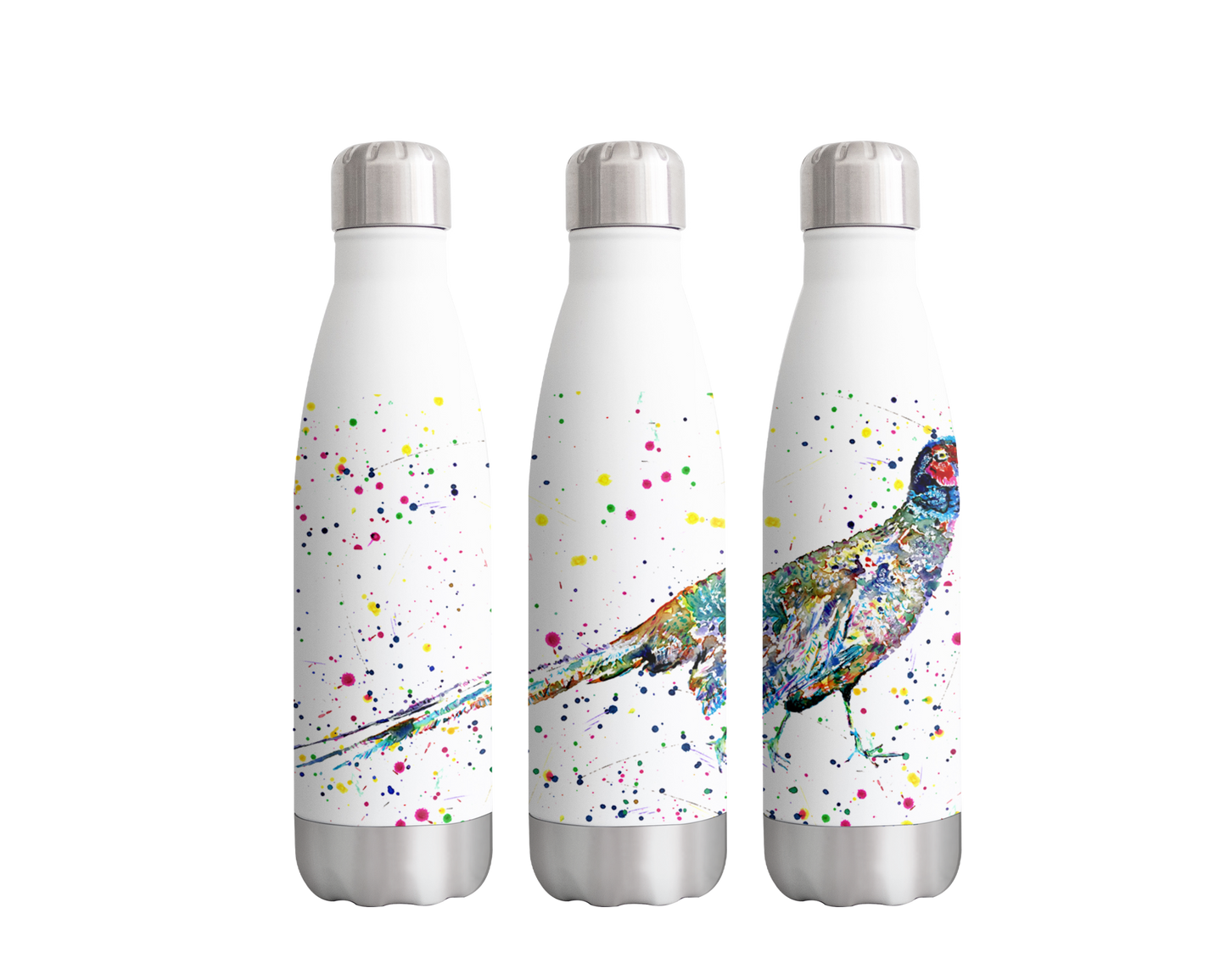 Pheasant Bird wildlife Animals Watercolour Rainbow Art Bottle 500ml