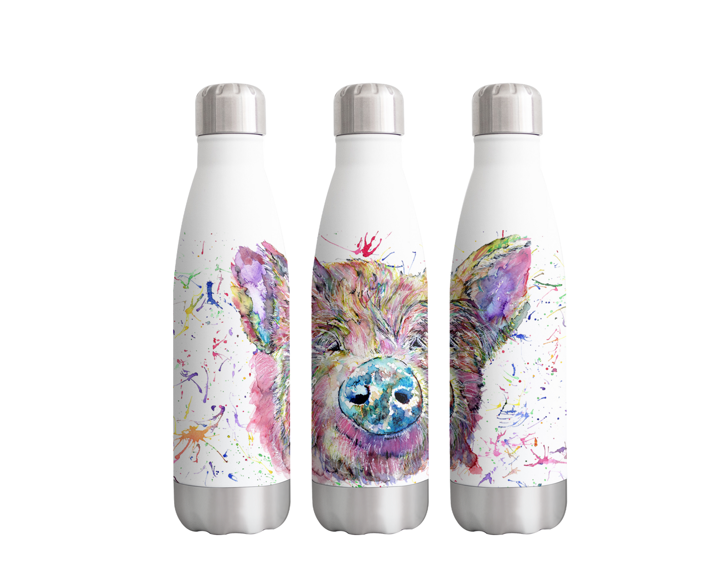 Pig farm Animals Watercolour Rainbow Art Bottle 500ml