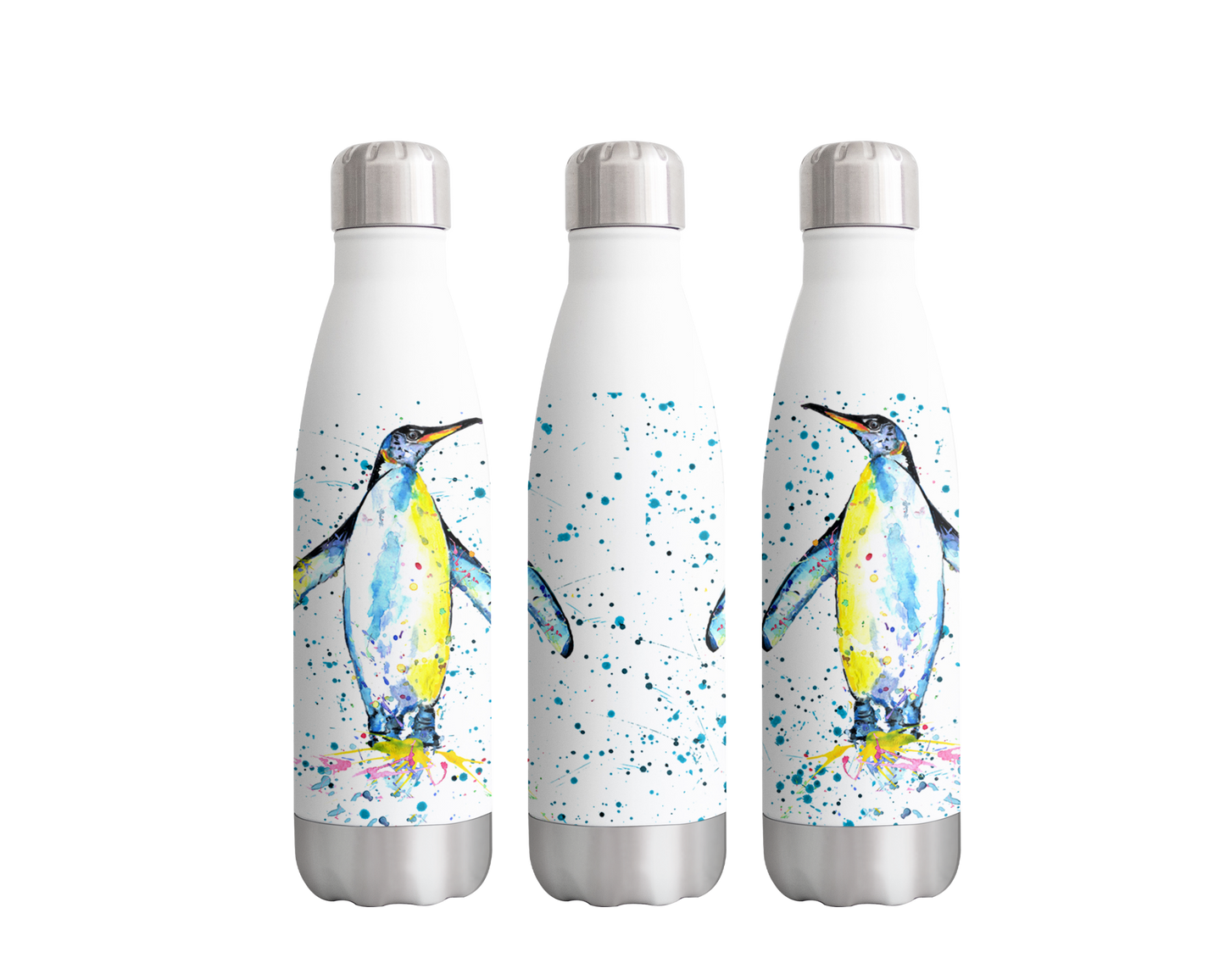 Penguin Bird Wildlife Animals Watercolour Rainbow Art Bottle 500ml