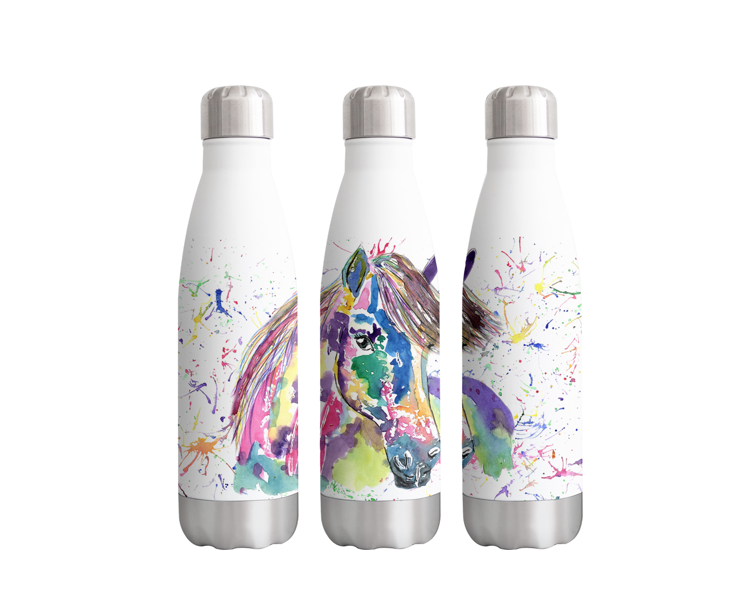 Pony Small Horse farm Animals Watercolour Rainbow Art Bottle 500ml