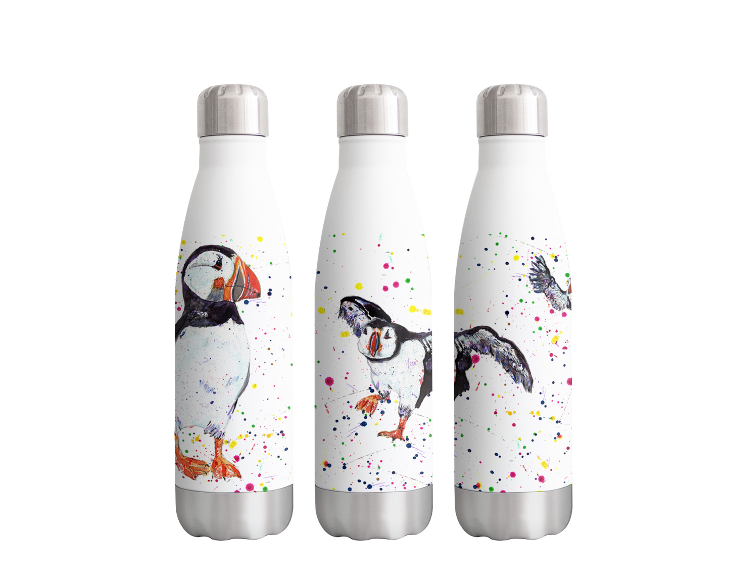 Puffin Bird Wildlife Animals Watercolour Rainbow Art Bottle 500ml