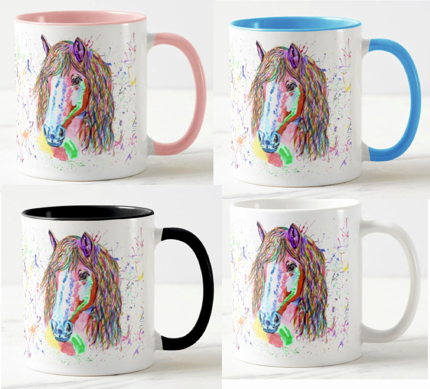 Horse Farm Animals Watercolour Rainbow Art Coloured Mug Cup