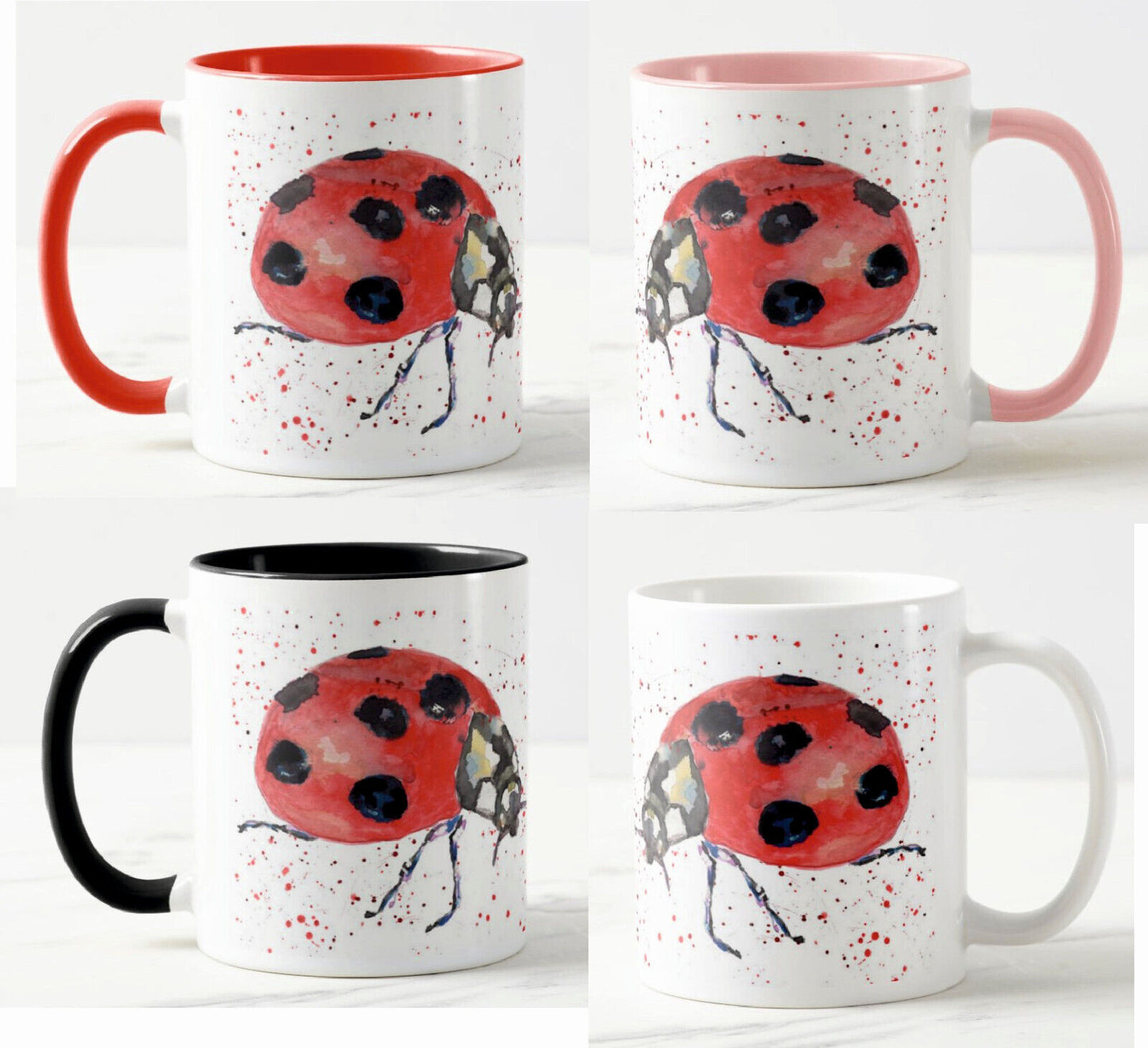 Ladybird Ladybug insect animals Watercolour Rainbow Art Coloured Mug Cup