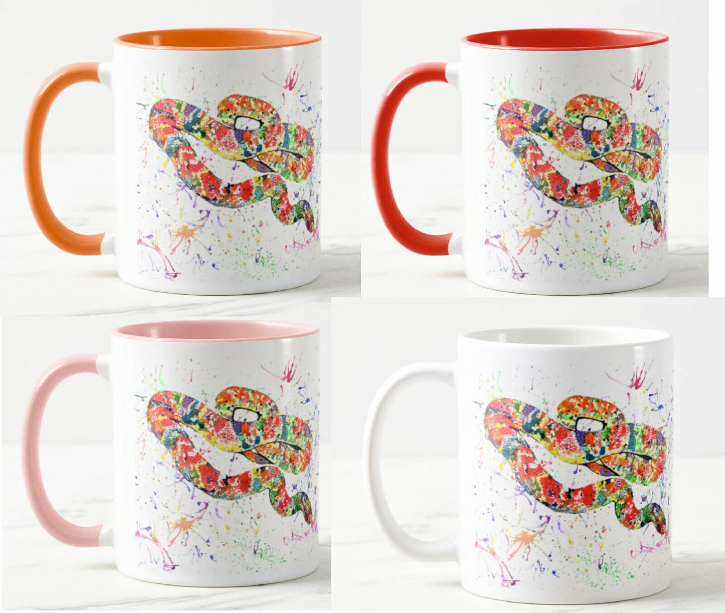 Snake Corn Pet animals Watercolour Rainbow Art Coloured Mug Cup