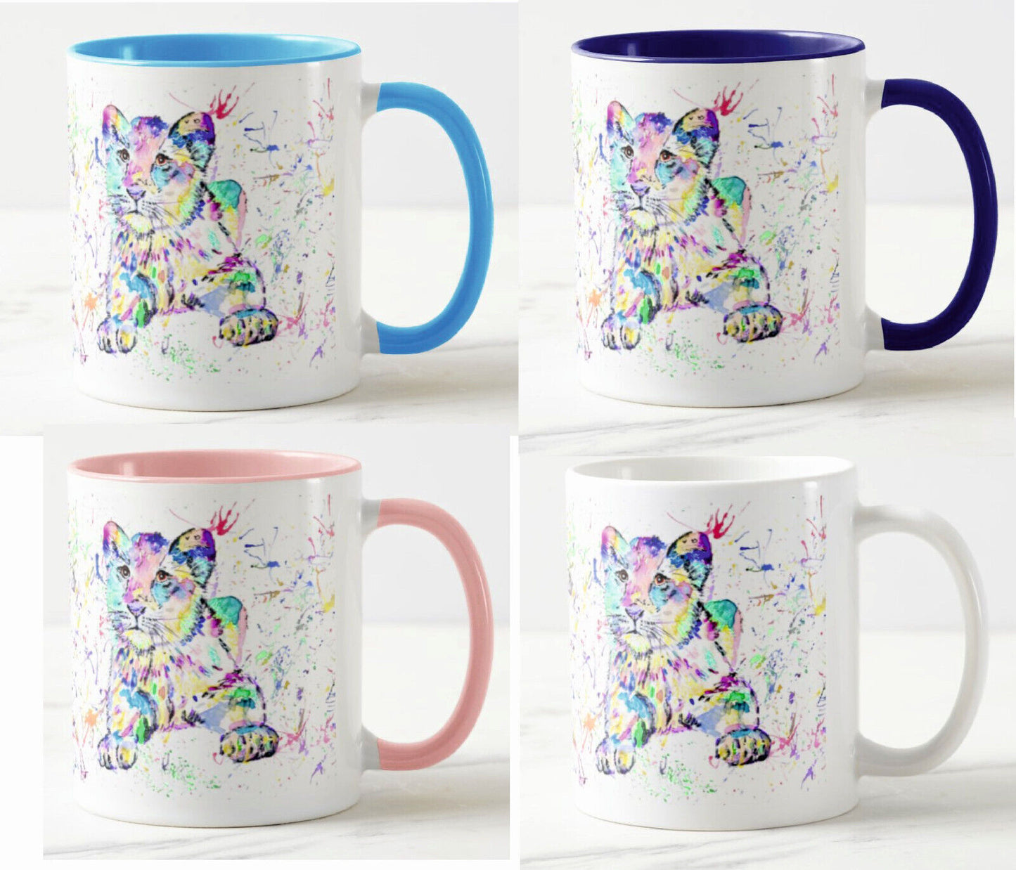 Lion Cub Big Cat Safari Animals Watercolour Art Coloured Mug Cup