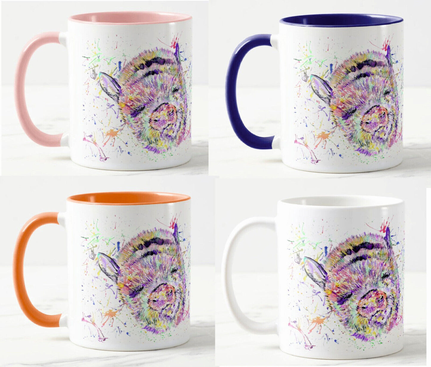 Pig Farm animals Watercolour Rainbow Art Coloured Mug Cup