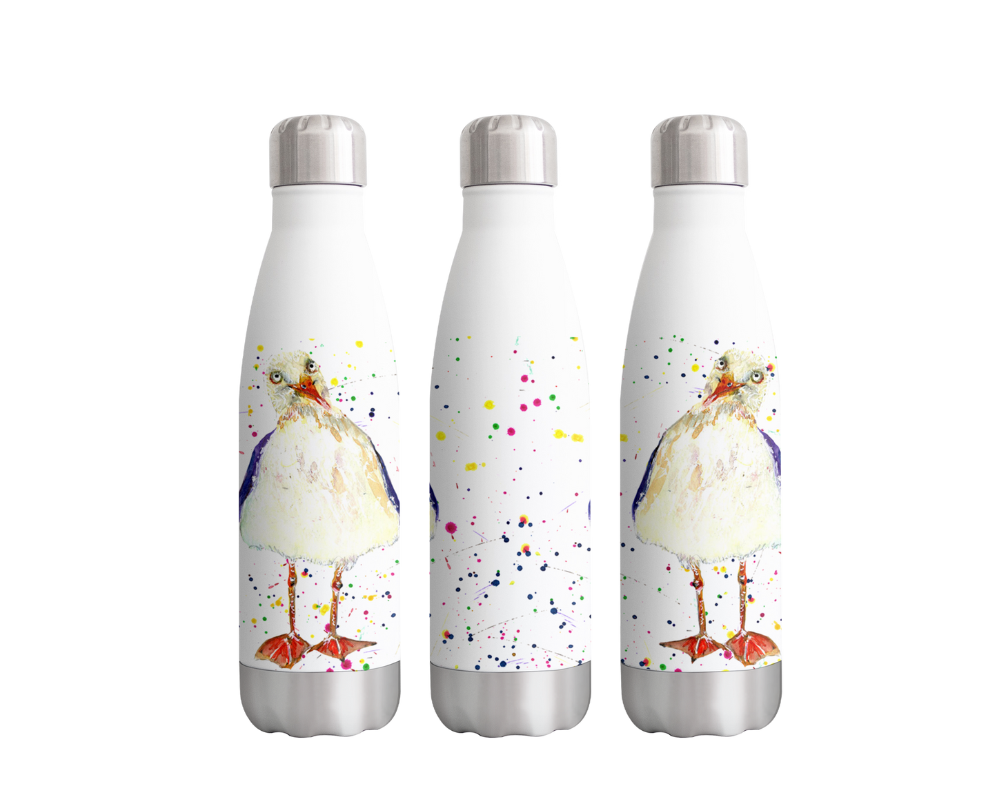 Seagull Beach Seafront Bird Wildlife Animals Watercolour Rainbow Art Bottle 500ml