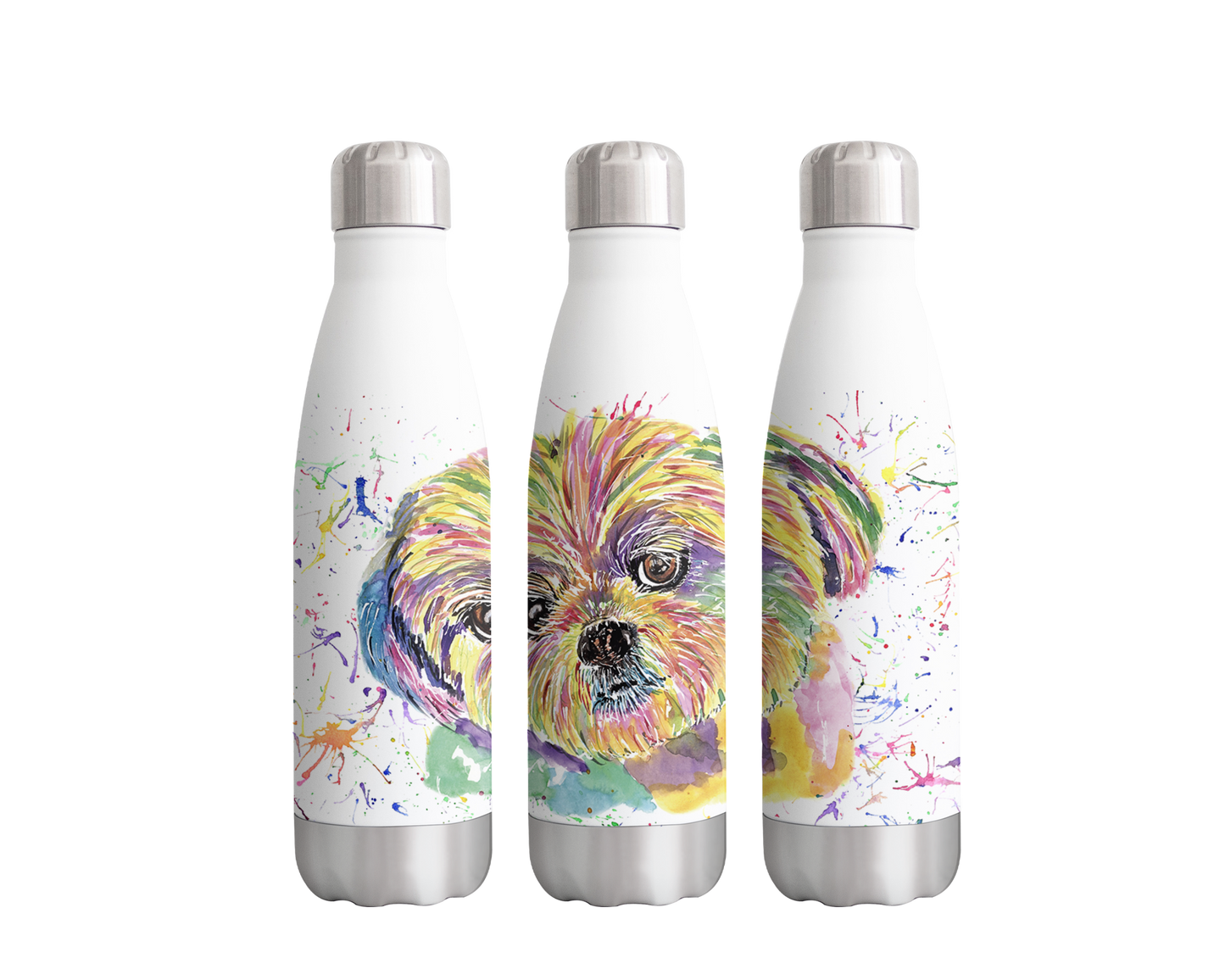 Shih Tzu Dog Pet Watercolour Rainbow Art Bottle 500ml