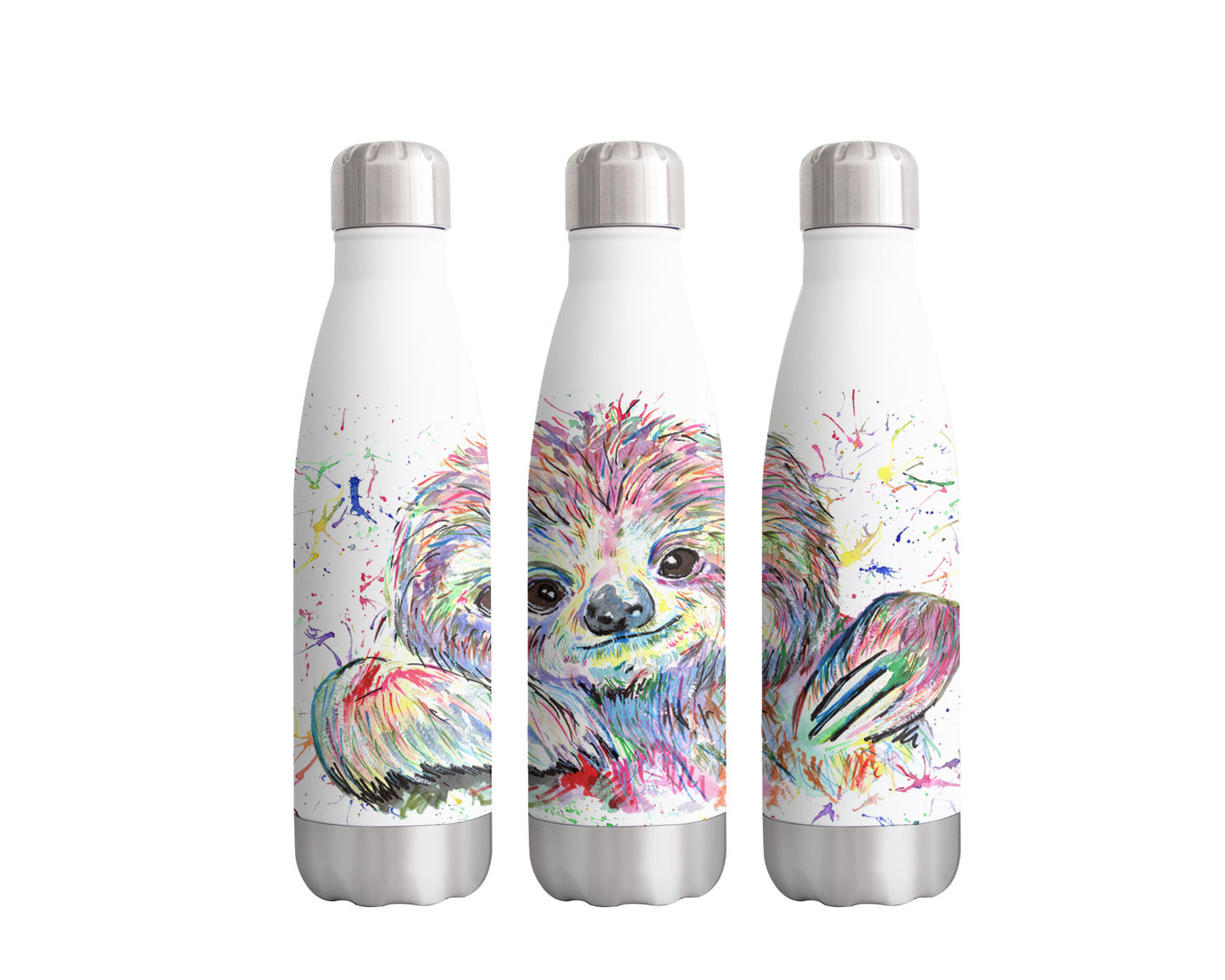 Sloth Wildlife Animals Watercolour Rainbow Art Bottle 500ml
