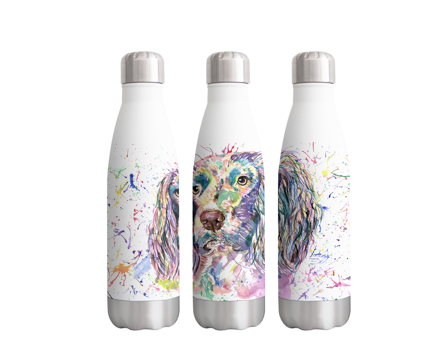 Spaniel Springer Dog Pet Watercolour Rainbow Art Bottle 500ml