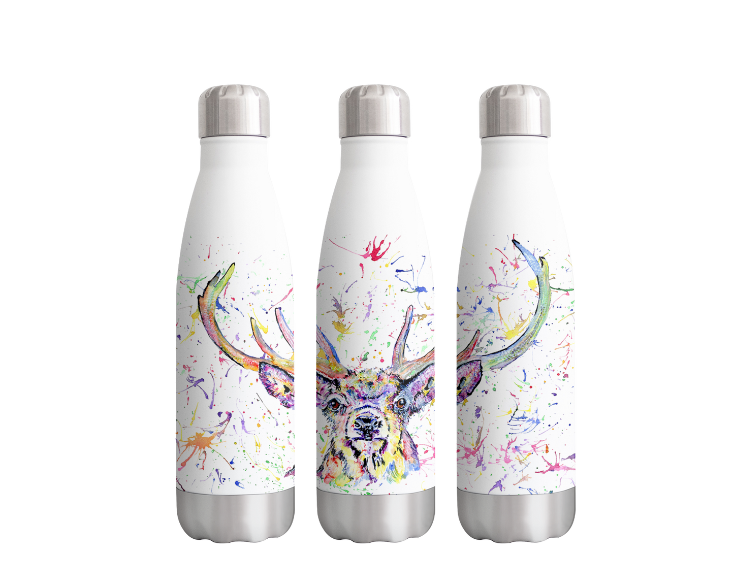 Stag Wildlife Animals Watercolour Rainbow Art Bottle 500ml