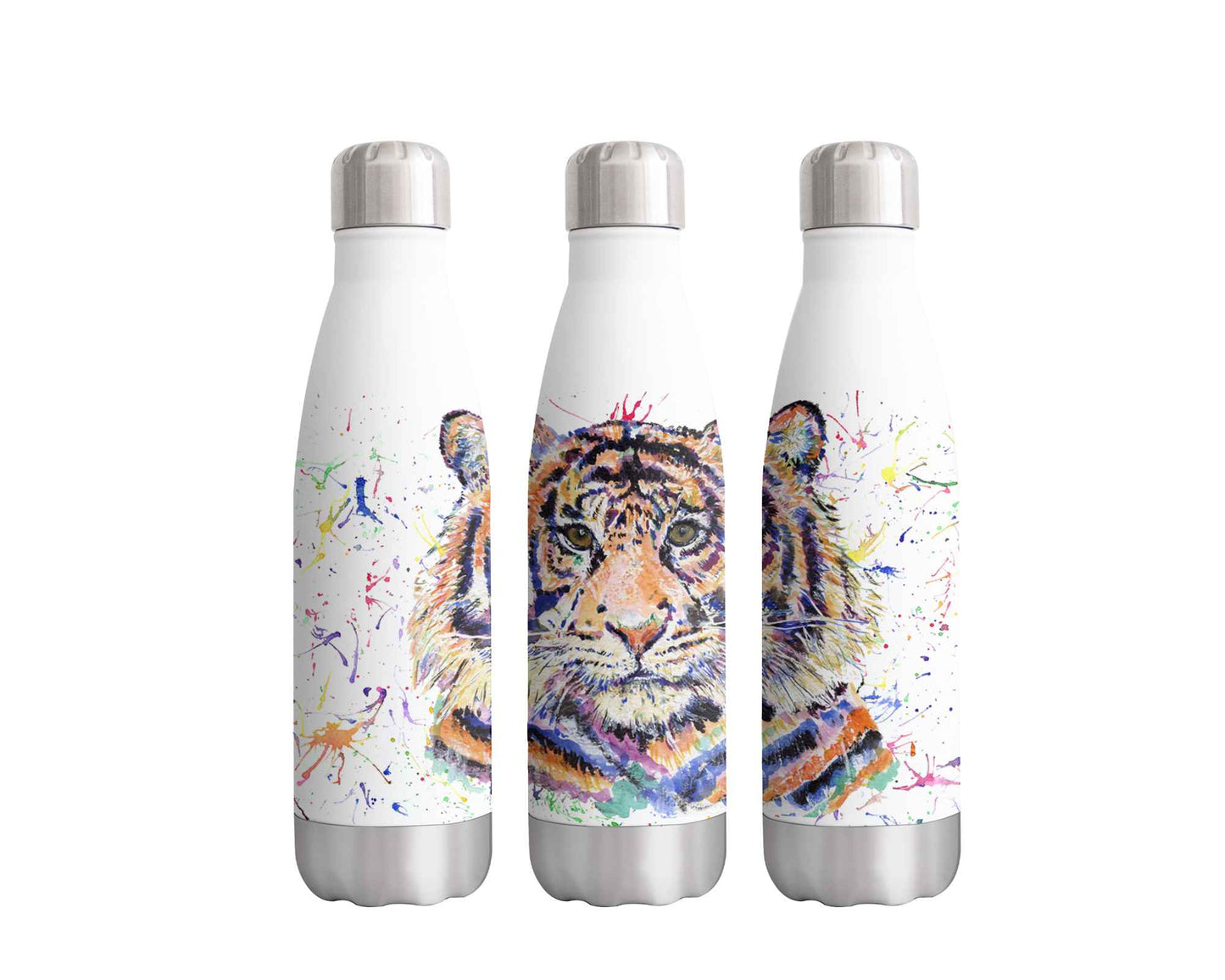 Tiger Wildlife Animals Watercolour Rainbow Art Bottle 500ml