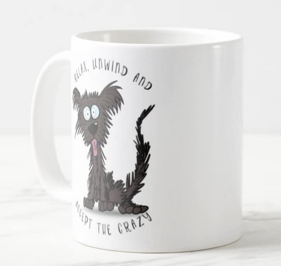 Vixar Relax Unwind and Accept The Crazy Dog Joke Coloured Mug Cup Gift Birthday Work Office Christmas Tea Coffee