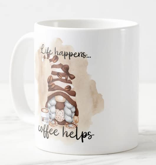 Vixar Life Happens. Coffee Helps Gnome Joke Novelty Coloured Mug Cup Gift Birthday Work Office Christmas Tea Coffee