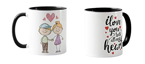 Valentines Day Gift Coloured Mug Cup11oz Ceramic Novelty Gift Couple, I Love You with My Heart VD10