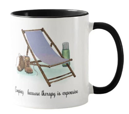 Caravan, Tent,Camping Because Therapy is Expensive Holiday, Ceramic Mug Cup Coloured,11oz, Novelty Gift, Joke