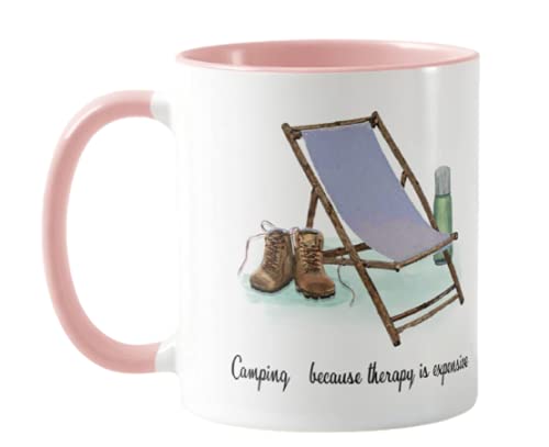 Caravan, Tent,Camping Because Therapy is Expensive Holiday, Ceramic Mug Cup Coloured,11oz, Novelty Gift, Joke