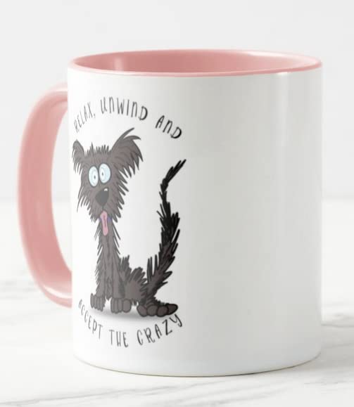 Vixar Relax Unwind and Accept The Crazy Dog Joke Coloured Mug Cup Gift Birthday Work Office Christmas Tea Coffee