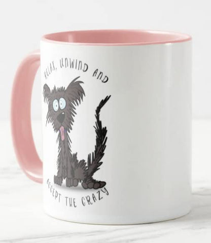 Vixar Relax Unwind and Accept The Crazy Dog Joke Coloured Mug Cup Gift Birthday Work Office Christmas Tea Coffee