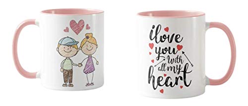Valentines Day Gift Coloured Mug Cup11oz Ceramic Novelty Gift Couple, I Love You with My Heart VD10