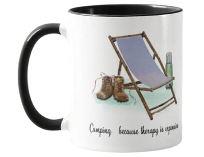 Caravan, Tent,Camping Because Therapy is Expensive Holiday, Ceramic Mug Cup Coloured,11oz, Novelty Gift, Joke