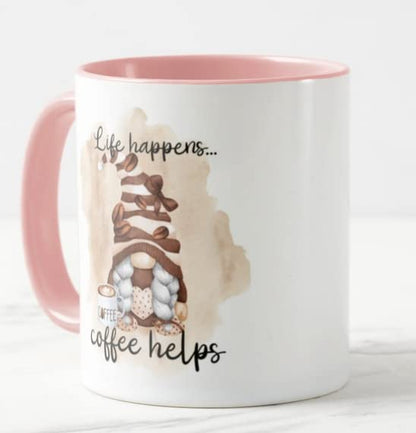 Vixar Life Happens. Coffee Helps Gnome Joke Novelty Coloured Mug Cup Gift Birthday Work Office Christmas Tea Coffee