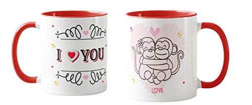 Valentines Day Gift Coloured Mug Cup11oz Ceramic Novelty Gift Couple, Monkeys, I Love You VD17