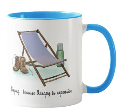 Caravan, Tent,Camping Because Therapy is Expensive Holiday, Ceramic Mug Cup Coloured,11oz, Novelty Gift, Joke