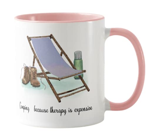 Caravan, Tent,Camping Because Therapy is Expensive Holiday, Ceramic Mug Cup Coloured,11oz, Novelty Gift, Joke