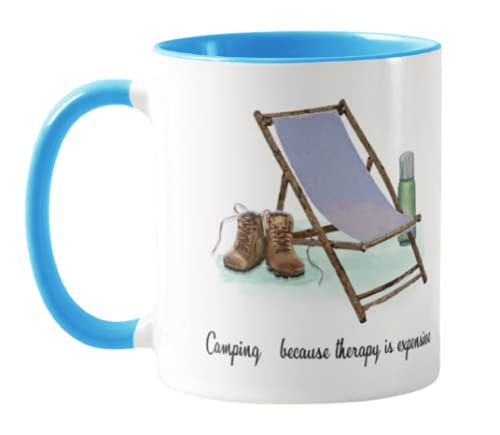 Caravan, Tent,Camping Because Therapy is Expensive Holiday, Ceramic Mug Cup Coloured,11oz, Novelty Gift, Joke