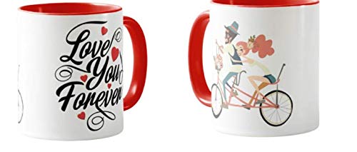 Valentines Day Gift Coloured Mug Cup11oz Ceramic Novelty Gift Couple, Love You Forever, Bike, VD06
