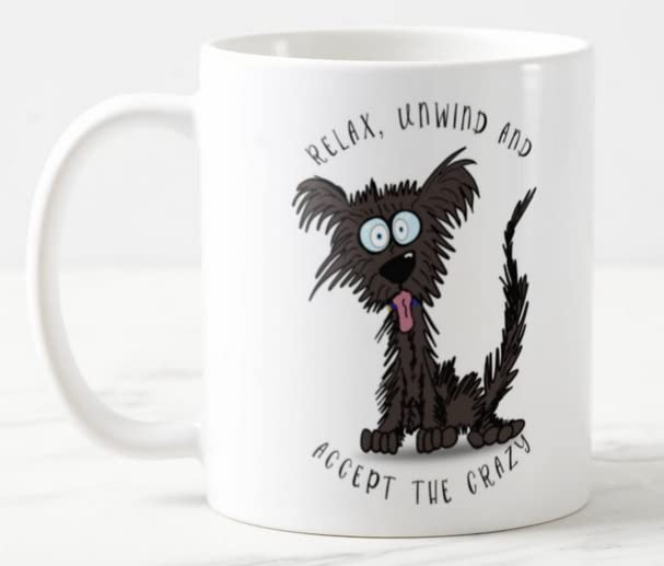 Vixar Relax Unwind and Accept The Crazy Dog Joke Coloured Mug Cup Gift Birthday Work Office Christmas Tea Coffee