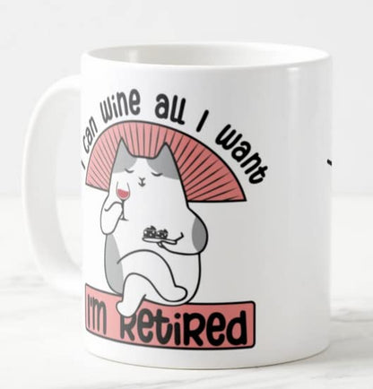 Vixar I'm Retired I can Wine All I Want Joke Novelty Retirement Joke Woman Coloured Mug Cup Gift Birthday Work Office Christmas Tea Coffee