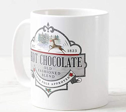 Hot Chocolate Old Fashion Blend, The North Pole Approved, Christmas Xmas, Coloured Mug Cup Novelty Office Birthday Christmas Coffee Gift Tea Present