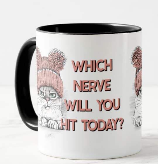 Vixar Which Nerve Will You hit Today? Cat Joke Novelty Coloured Mug Cup Gift Birthday Work Office Christmas Tea Coffee